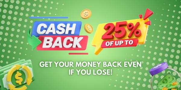 Banner artwork promoting weekly reload and cashback offers